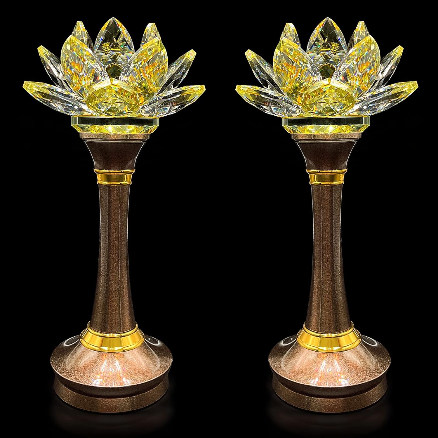 1 Pair Colorful LED Lotus Flower Lamp 7 Color Crystal Buddha Lamp for Cabinet Buddhist Altar - Light Control Crystal Decor Night Light -110V US Plug(10 inch)
