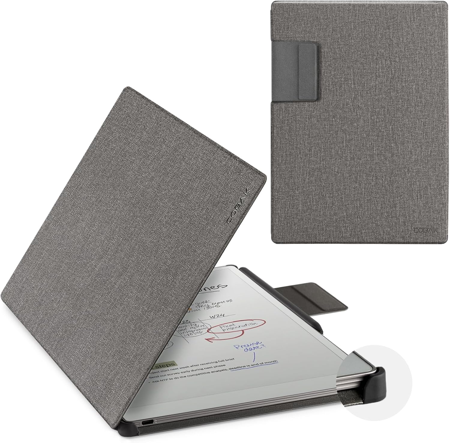 CoBak Case for Remarkable Paper Pro, Magnetic Cover with Corner Protector and Pen Holder Strap, Auto Sleep/Wake Folio Only for Remarkable Paper Pro Color Tablet 11.8" 2024 Release - Fabric Gray