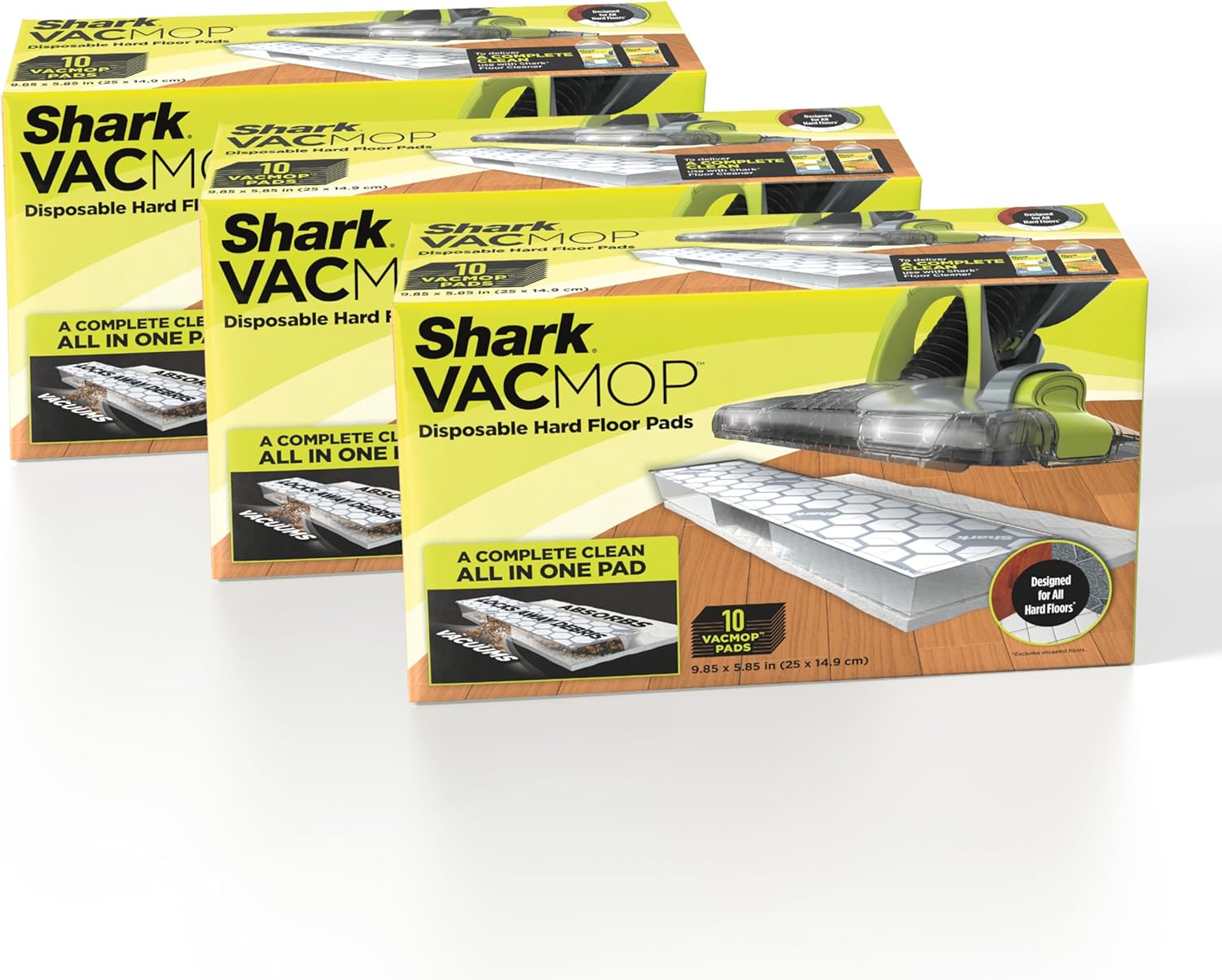 Shark VACMOP Disposable Hard Floor Pad Refills, Compatible with VM252 & VM180, No-touch Disposal, For use on ALL Sealed Floors - Stone, Hardwood, Laminate & Tile, (Pack of 3, 30 Count Total), VMP30