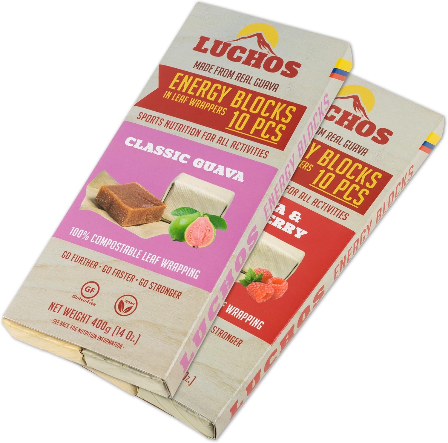 LUCHOS Natural Energy Bars Blocks for Running, Hiking, Cycling, Sports Nutrition, Healthy Snacks, High Carb, Protein, Vegan and Gluten Free, Guava and Raspberry, 2x400g