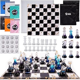 LET'S RESIN Chess Molds for Resin Casting, Upgraded Resin Chess Set Mold with 16 Piece 3D Full Size Chess Checkers & Chess Board Epoxy Silicone Resin Molds, DIY Chess Board Game, Christmas Gifts