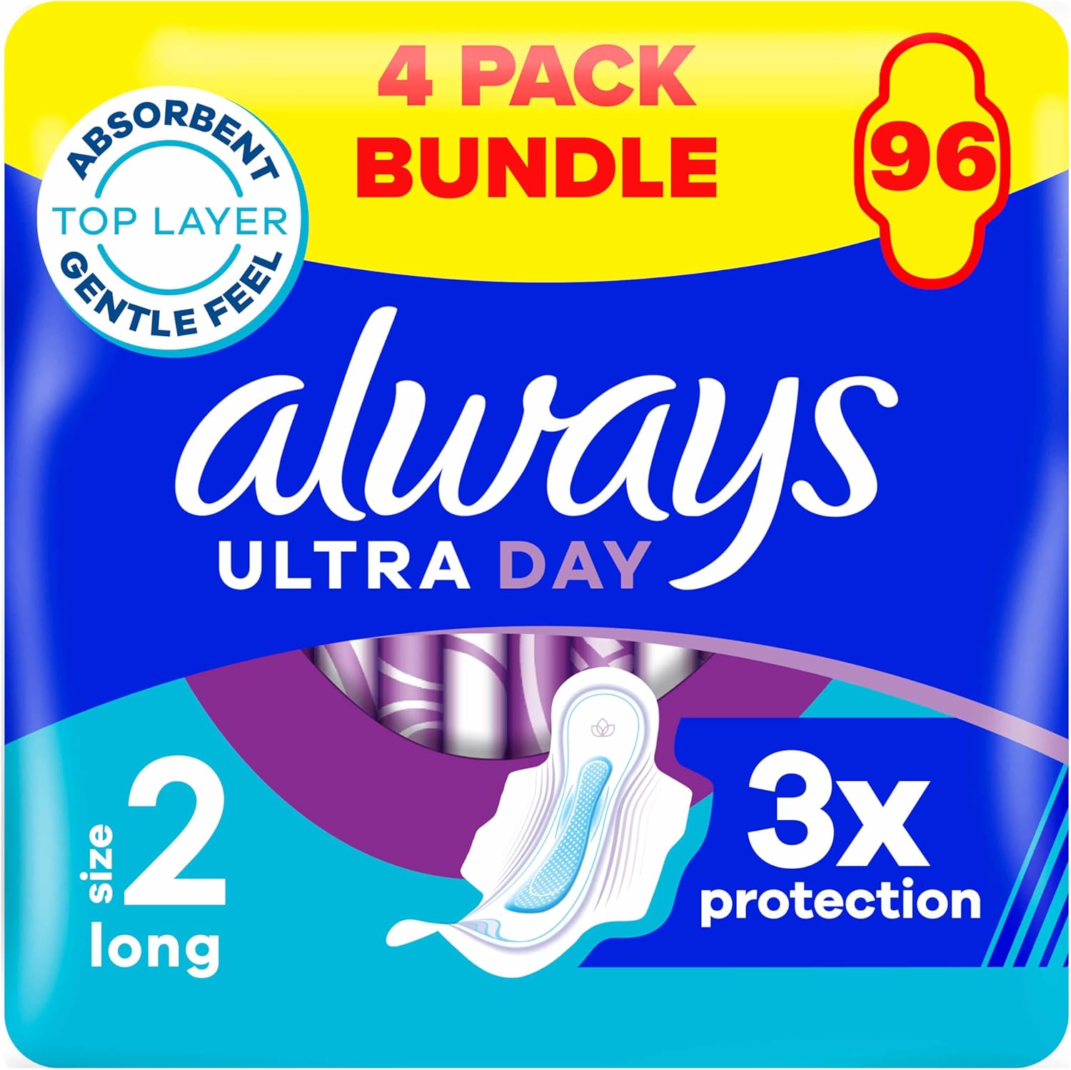 Always Ultra Sanitary Towels Long (Size 2) Wings X 24 Pads, Super Absorbent and Ultra Thin, for Menstrual Periods 24 x 4
