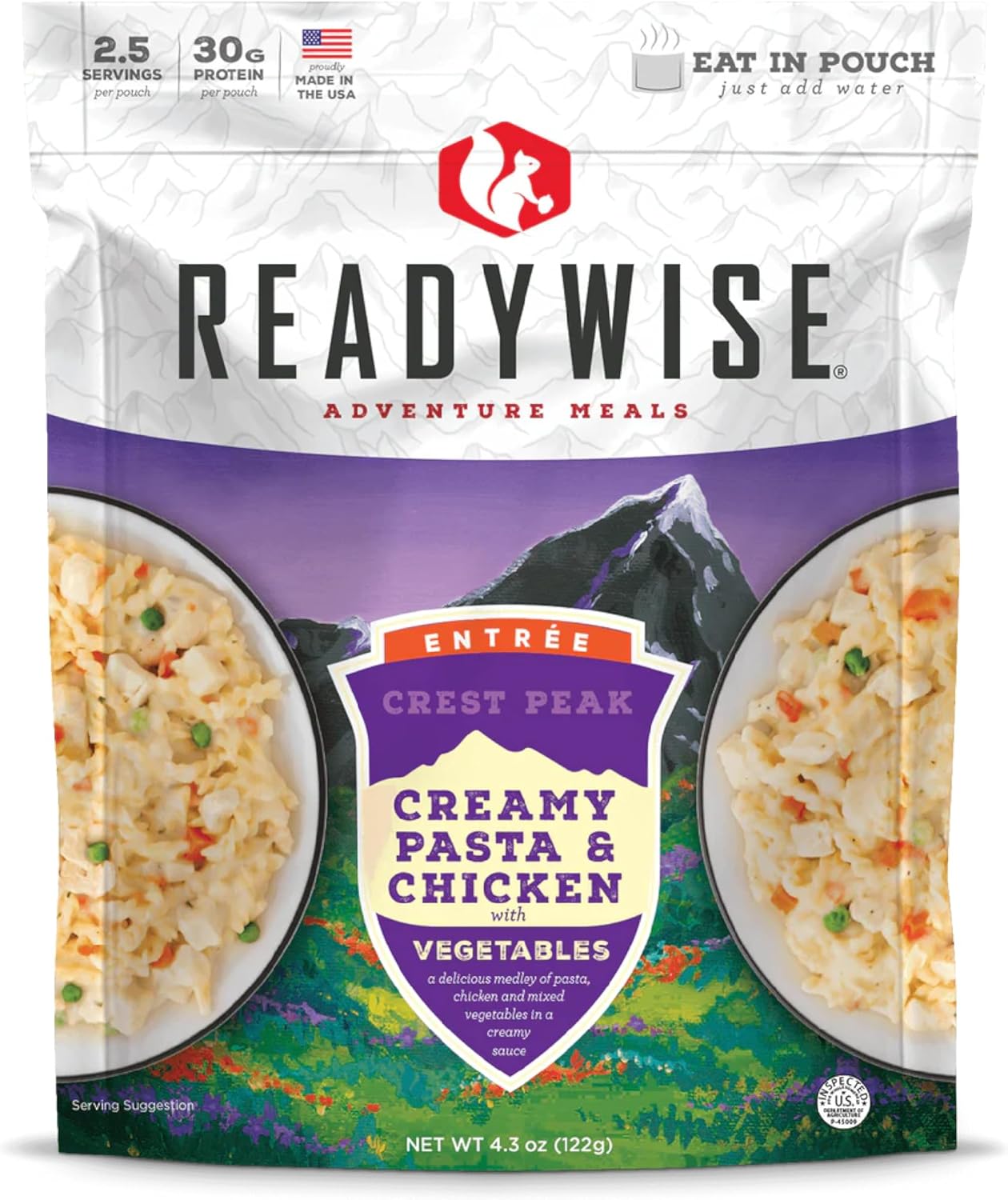 READYWISE - Adventure Meal, Creamy Pasta & Chicken, 2 Servings, Pack of 1, Emergency Preparedness, Freeze Dried Food, Snack Pack or Emergency Food, Backpacking, Camping, Hiking, and Survival Food