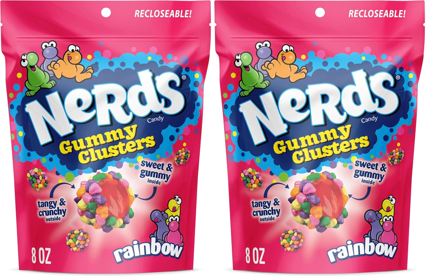 Nerds Gummy Clusters Candy, Rainbow, Resealable 8 Ounce Bag (Pack of 2)