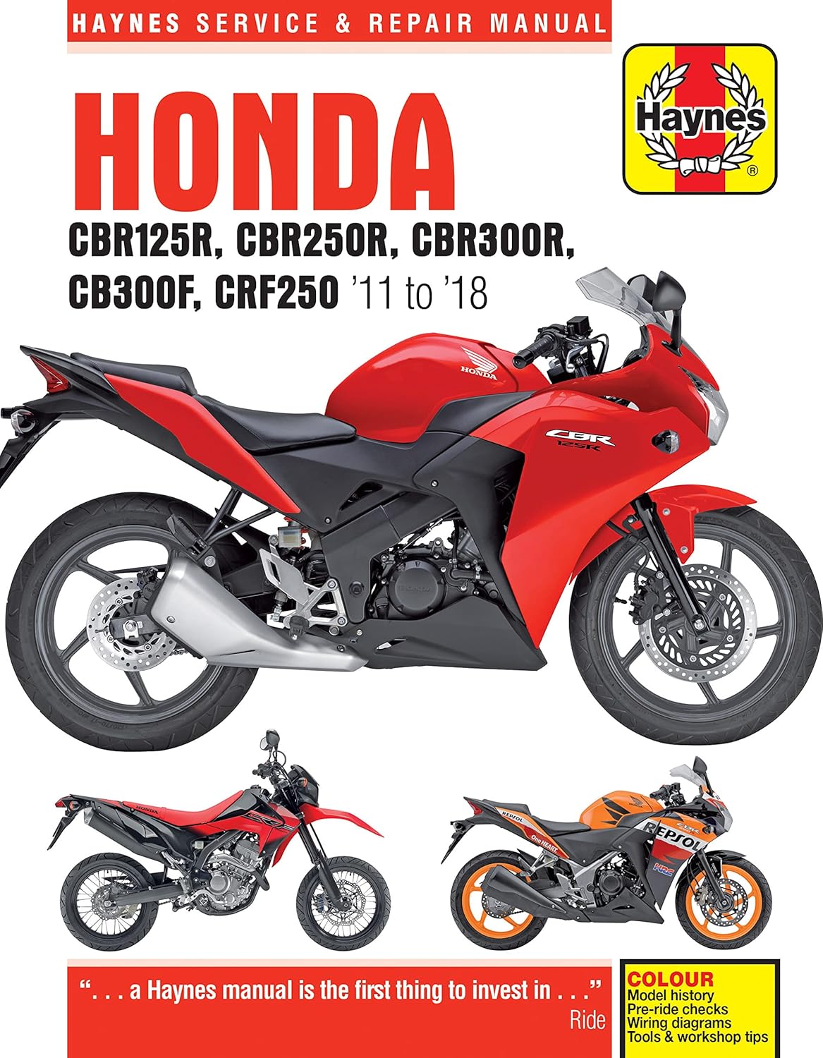 Haynes Honda CBR125/250/300R, CB300F & CRF250L/M (11-18) Manual (Paperback)
