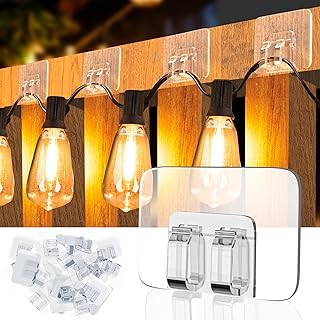 24 PCS Hooks for Outdoor String Lights Clips, Heavy Duty Cable Clips Hooks for Hanging Christmas Lights With Waterproof Adhesive Strips , UV-Resistant Wall Wire Cord Holder for Porch Patio Decor