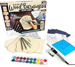 ArtSkills Wood Burning Kit for Beginners - Deluxe Pyrography Wood Engraving Art Kit with Burner Pen, Stencils, Watercolor Paints - 48 Piece DIY Woodburning Tool Kit for Adults and Kids