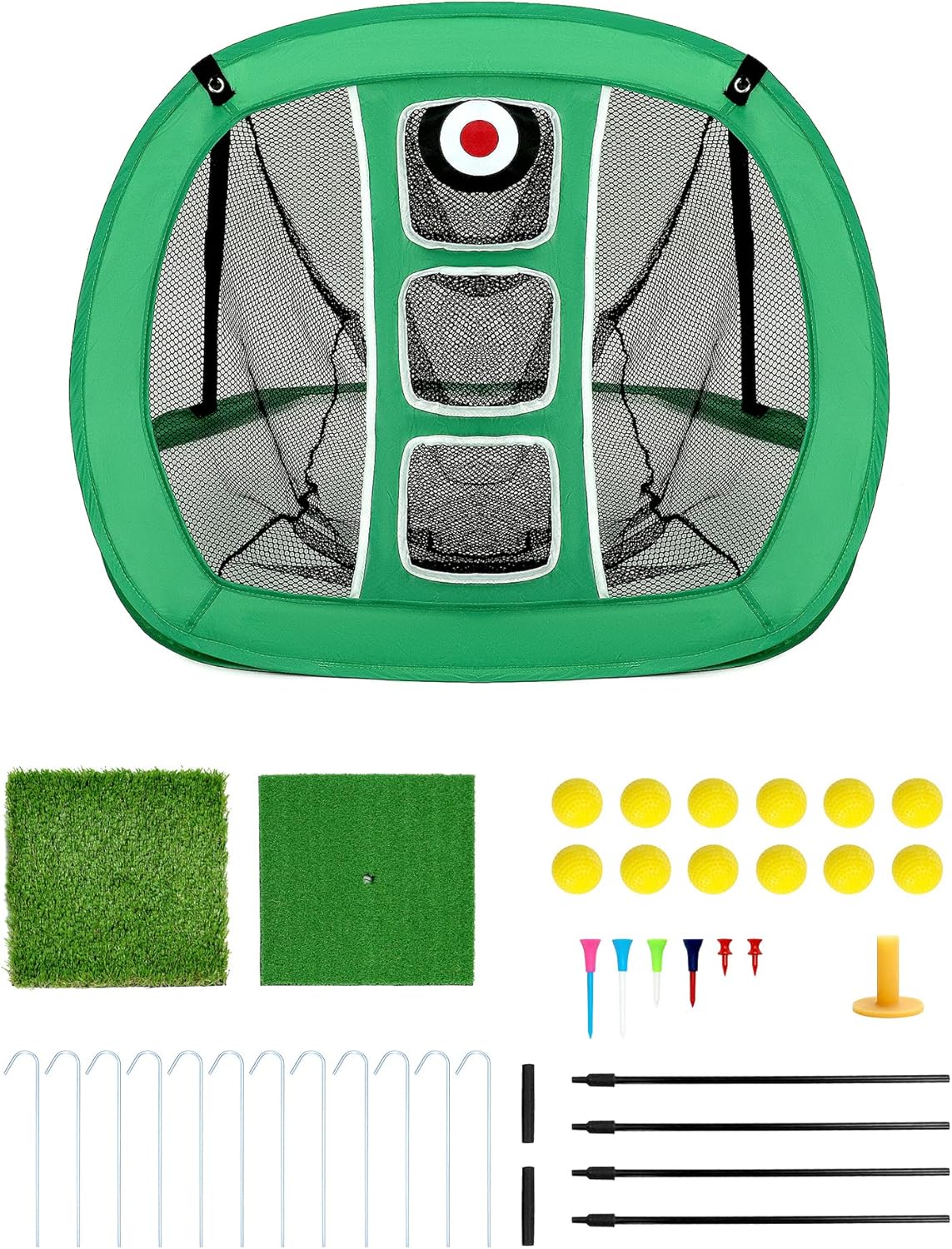 QWORK® Chipping Net - Pop Up Golf Practice Net with 2 Mats, 12 Training Balls & Tees