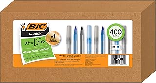BIC Pens Large Bulk Pack of 400 Ink Pens, Round Stic Xtra Life Ballpoint Pens Medium Point 1.0 Mm, 200 Black Pens & 200 Blue Pens In Box Combo Pack