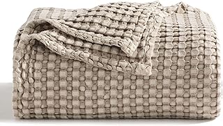 Bedsure Cooling Cotton Waffle Queen Size Blanket -Lightweight Breathable Summer Blanket of Rayon Derived from Bamboo for Hot Sleepers, Luxury Throws for Bed, Couch and Sofa, Taupe, 90x90 Inches