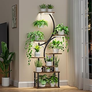 Plant Stand Indoor with Grow Lights, 8 Tiered Indoor Plant Shelf, 62" Tall Plant Stand for Indoor Plants Multiple, Metal Plant Flower Holder, S-Shaped Plant Rack for Home,Patio(Patent Design)