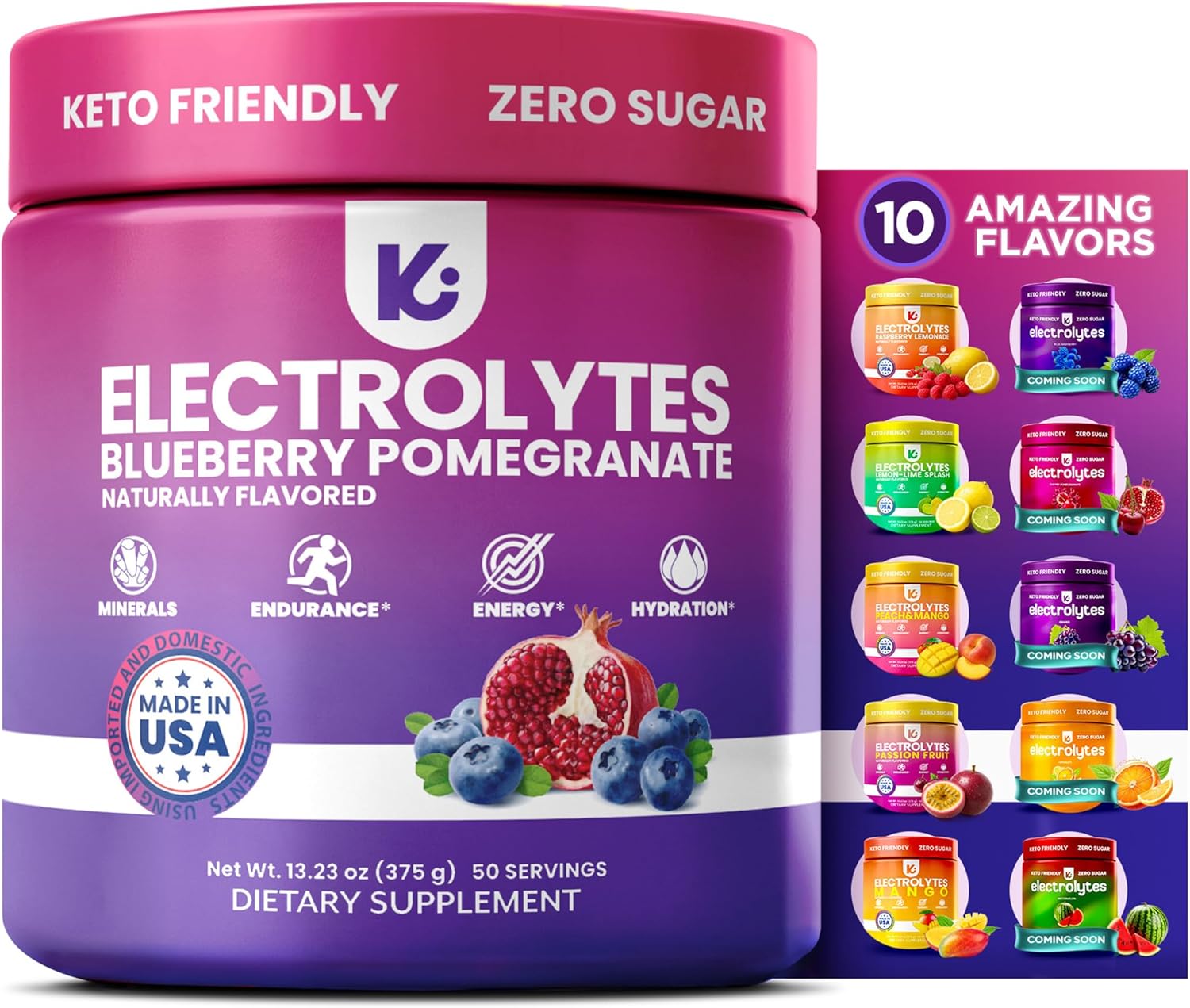Keppi Electrolytes Powder – Blueberry Pomegranate Flavor – No Sugar Hydration Supplement with Potassium, Magnesium, Sodium – 50 Servings – Keto, Vegan, Fasting-Friendly, Zero Calorie Electrolyte Drink