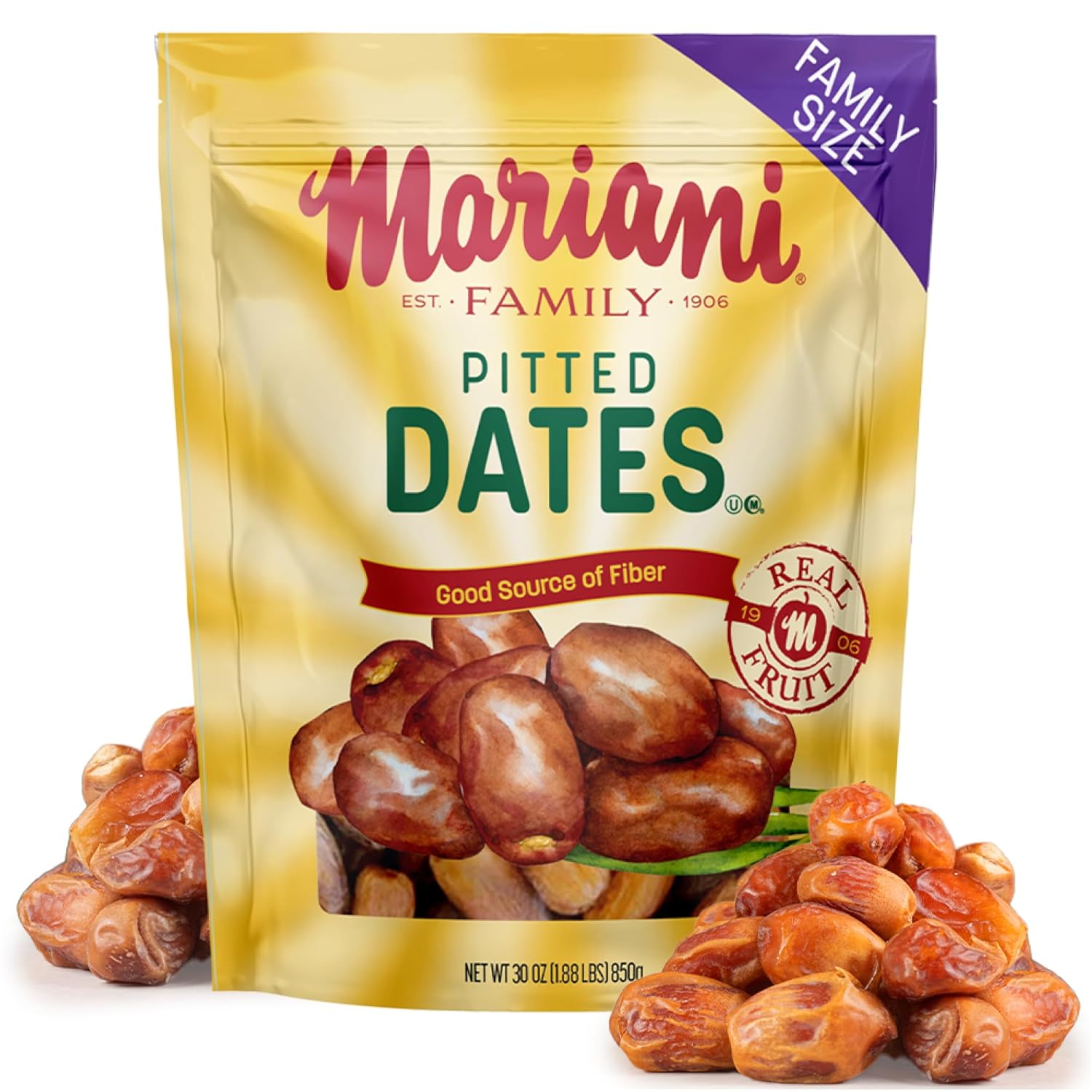 Mariani Dried Pitted Dates, 30oz Bag - Dried Dates Pitted No Sugar Added, Gluten Free, No Dairy, Vegan, and Full of Fiber for Snacking, Cooking and Baking