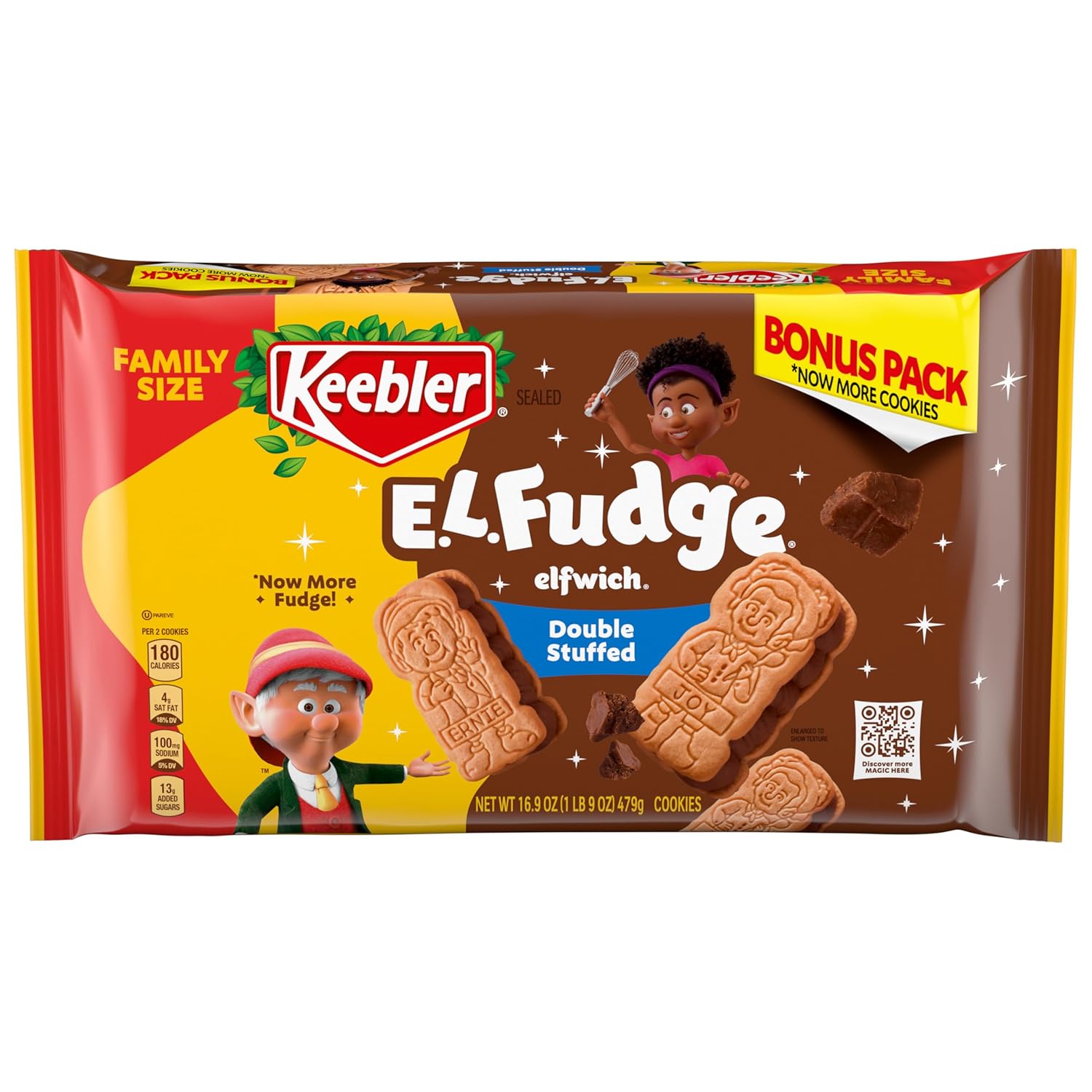 Keebler E.L. Fudge Double Stuffed Elfwich Cookies Family Size 16.9 oz