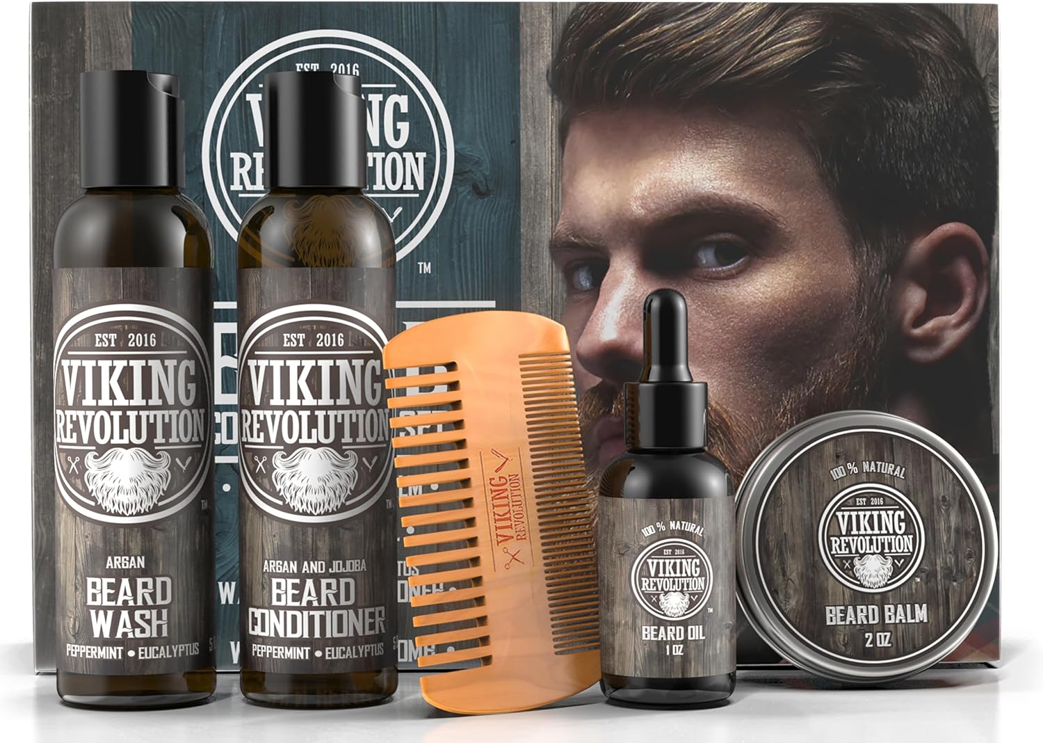 VIKING REVOLUTION - Beard Conditioner Kit - Beard Grooming Kit For Men - Softens, Smoothes & Soothes - With Beard Wash & Conditioner, Beard Oil, Beard Balm and Beard Comb