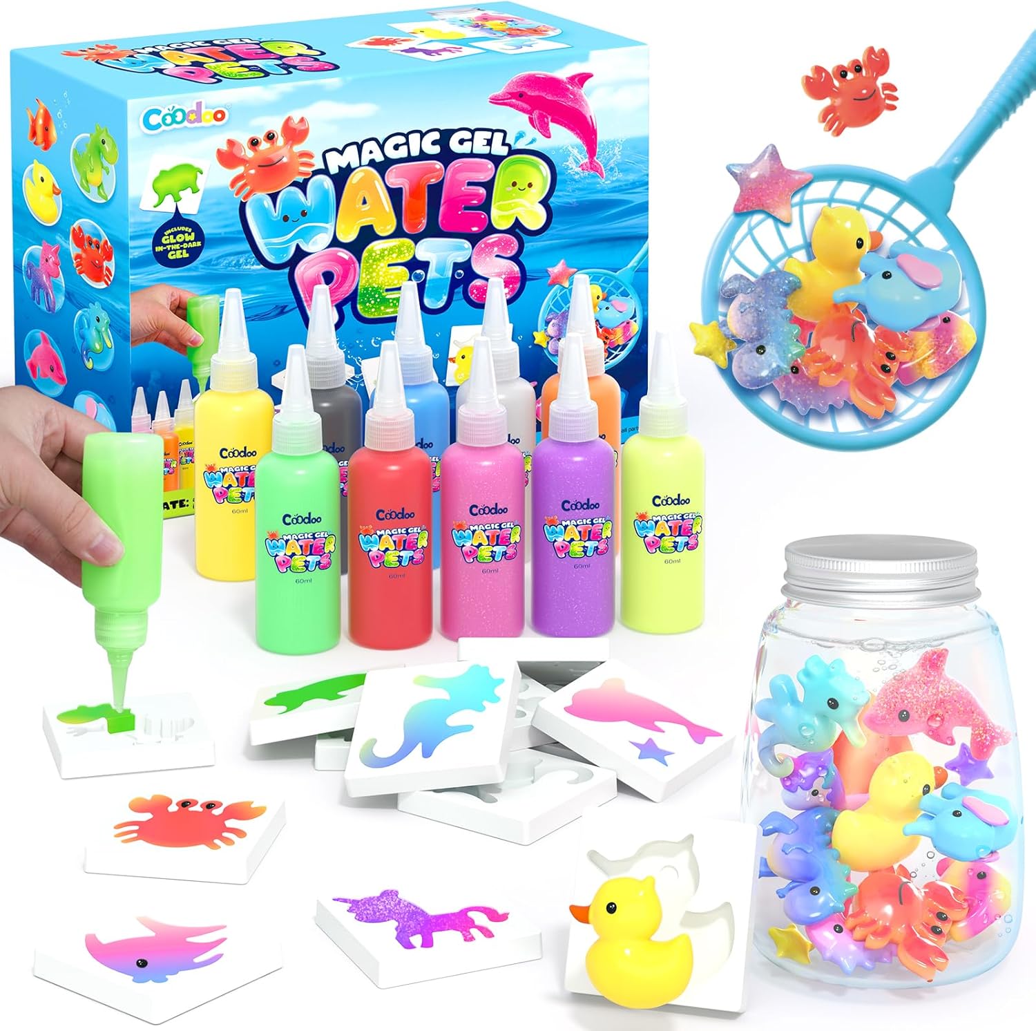 Magic Water Elf Toy Craft Kits for Kids, DIY Your Own Aqua Fairy Water Pets & Squishy Maker Toys with 10 Magic Gels and 8 Molds, Art Supplies Arts and Crafts for Kids Boys and Girls Ages 4-8 6-8
