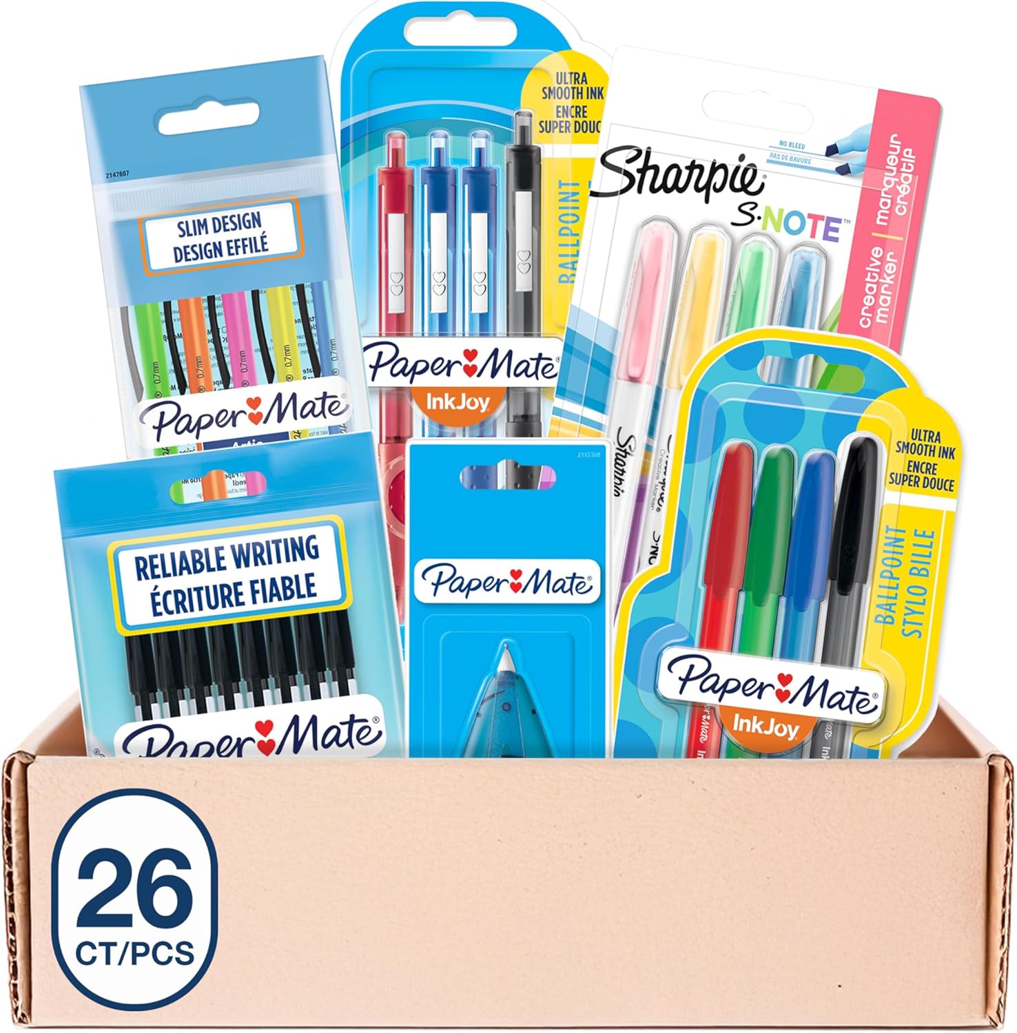 Paper Mate & Sharpie Pens Set | Stationery Supplies | Ballpoint Pens, Highlighters, Mechanical Pencils & Correction Tape | Perfect for School & Office | 26 Count