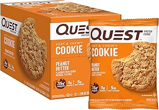 Quest Nutrition Peanut Butter Protein Cookie, 1g Sugar, 15g Protein, 5g Net Carbs, 12 Count