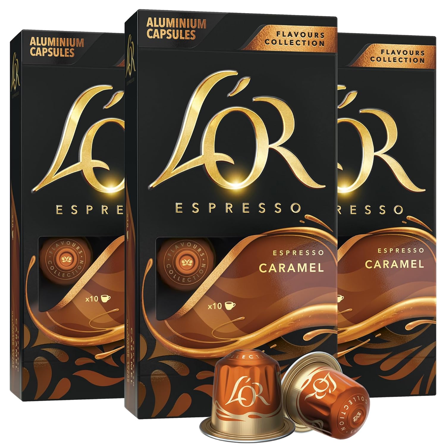 L'OR Espresso Capsules, 30 Count Caramel, Single-Serve Aluminum Coffee Capsules Compatible with the L'OR BARISTA System & *Nespresso Original Machines