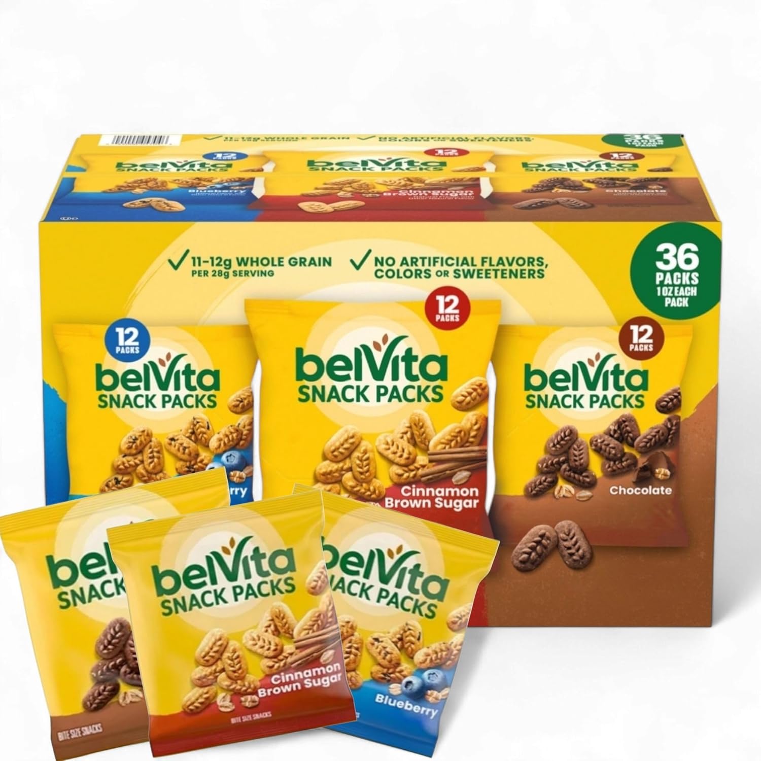 Belvita- Snack Packs Variety Pack – 36 Count (Blueberry, Cinnamon Brown Sugar, Chocolate) – Custom Bundled by MOOCHI