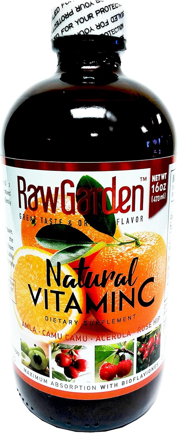 Natural Liquid Vitamin C with Rose Hip,Amla,Camu Camu, Acerola, 1 Pack 16 OZ Glass Bottle
