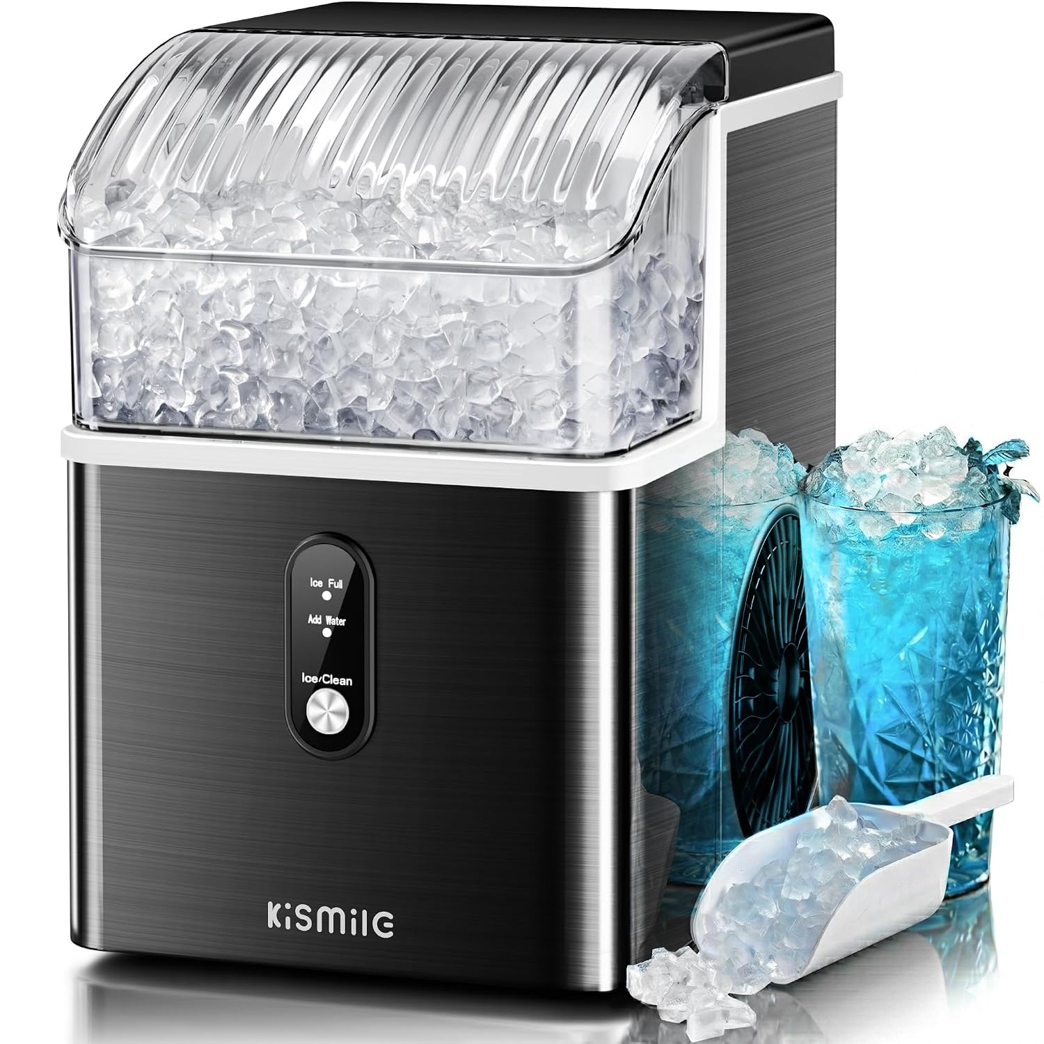 Kismile Nugget Ice Maker Countertop, 35 lbs/Day, Stainless Steel