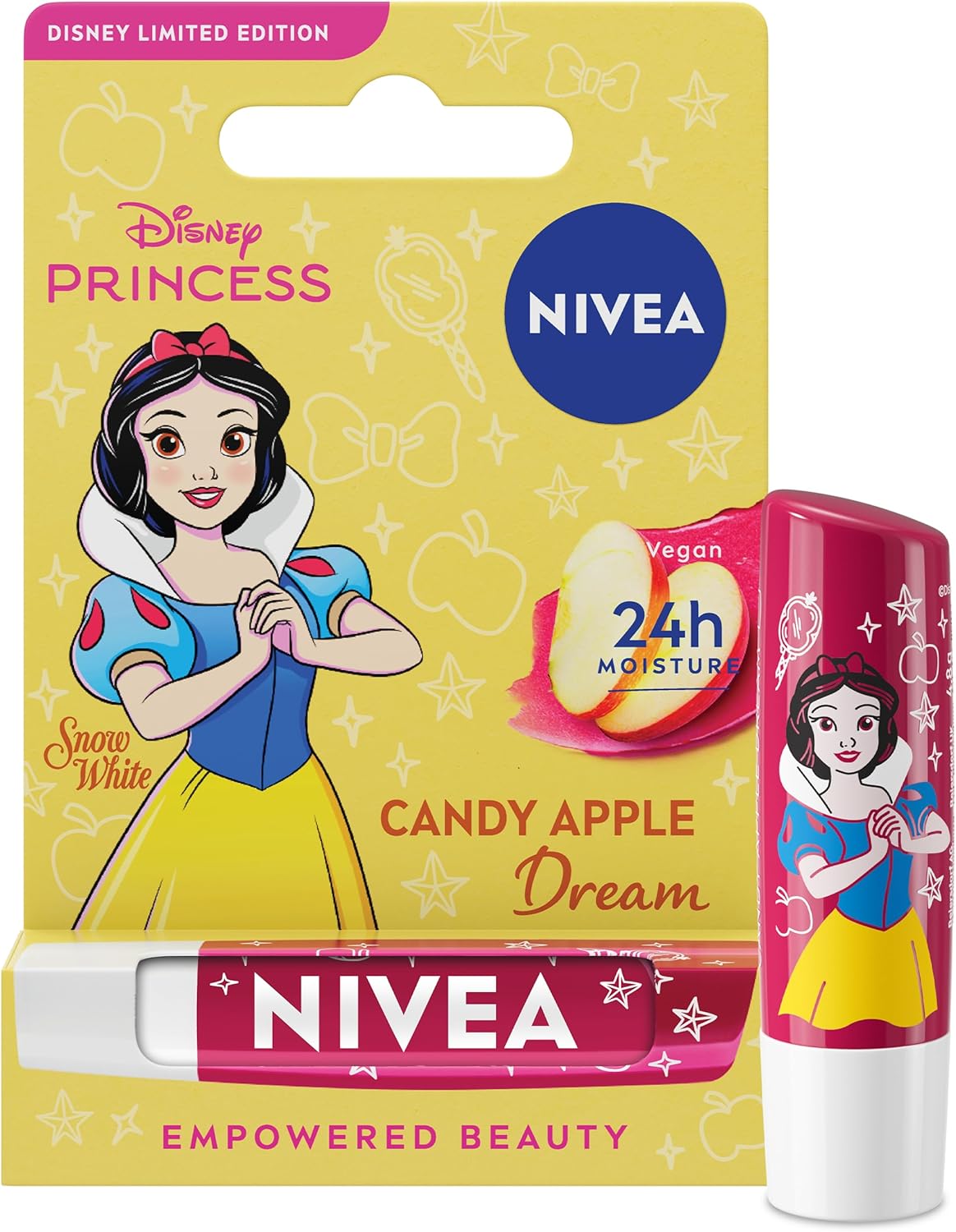 NIVEA Disney Princess Snow White Limited Edition Dream Candy Apple Lip Balm (4.8g), Unique Disney Princess Inspired Lip Balm for Kids, Contains Moisturising Shea Butter for 24 Hour Moisture