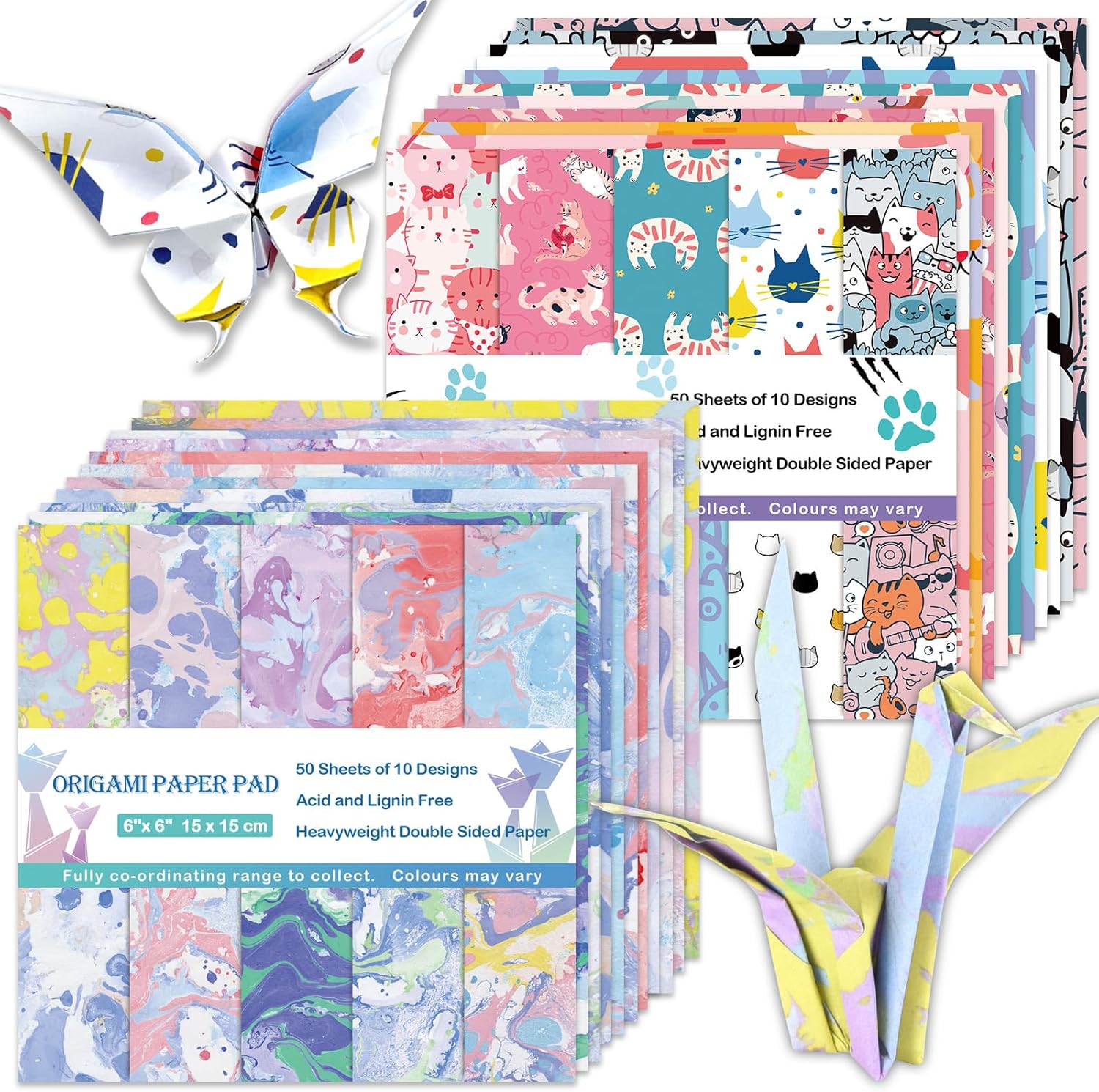 Origami Paper Kit 100 Sheets 6 Inch Square Double Sided Color 20 Vivid Colors for Hand Crafts Origami Paper Arts Creativity.Watercolor Cat