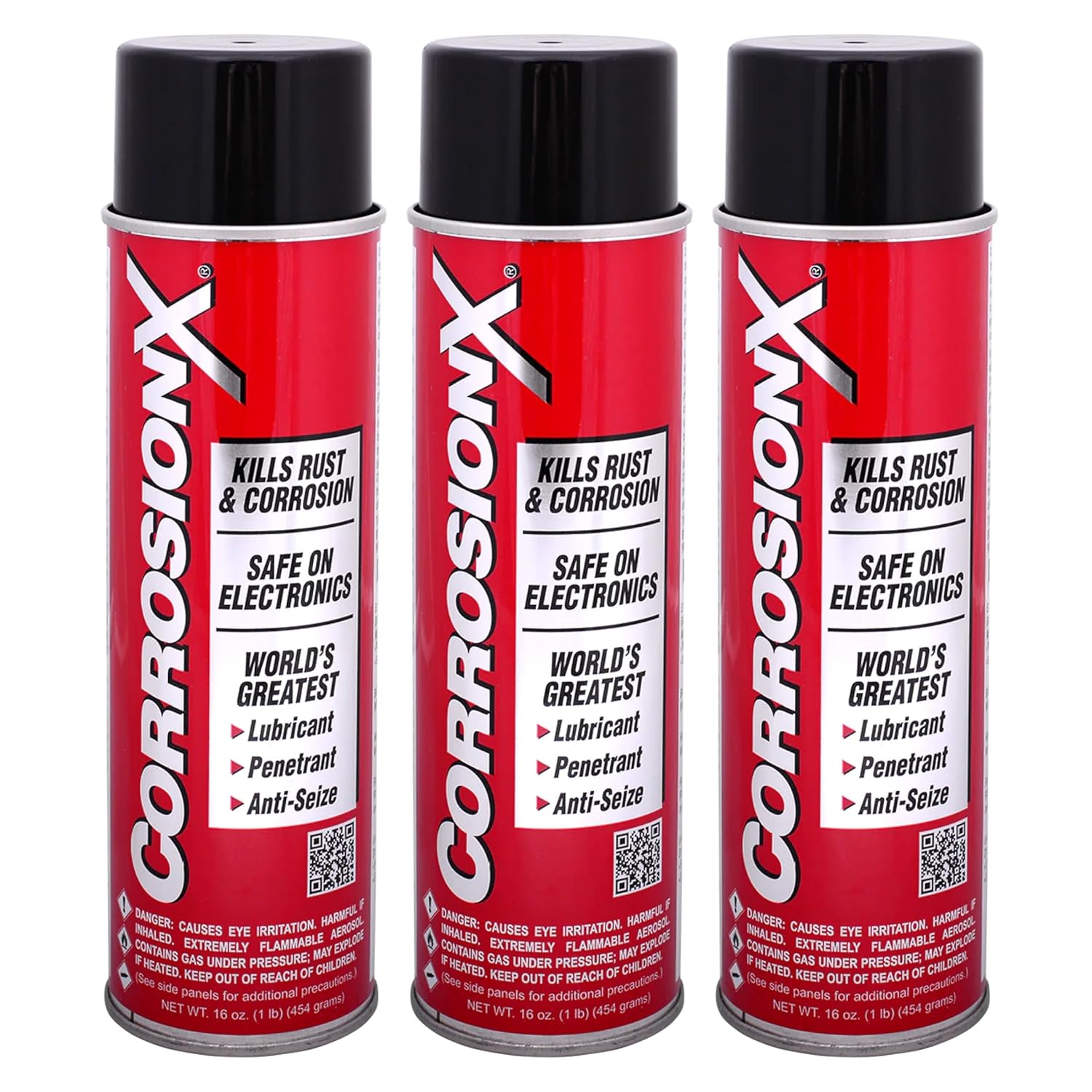 CorrosionX Penetrating Oil & Rust Remover, Dielectric Anti-Rust Lubricant for Marine & Electronics, Industrial Strength, Corrosion Inhibitor for Bolts, Terminals, Tools & Engines, 3-Pack 16oz Aerosol