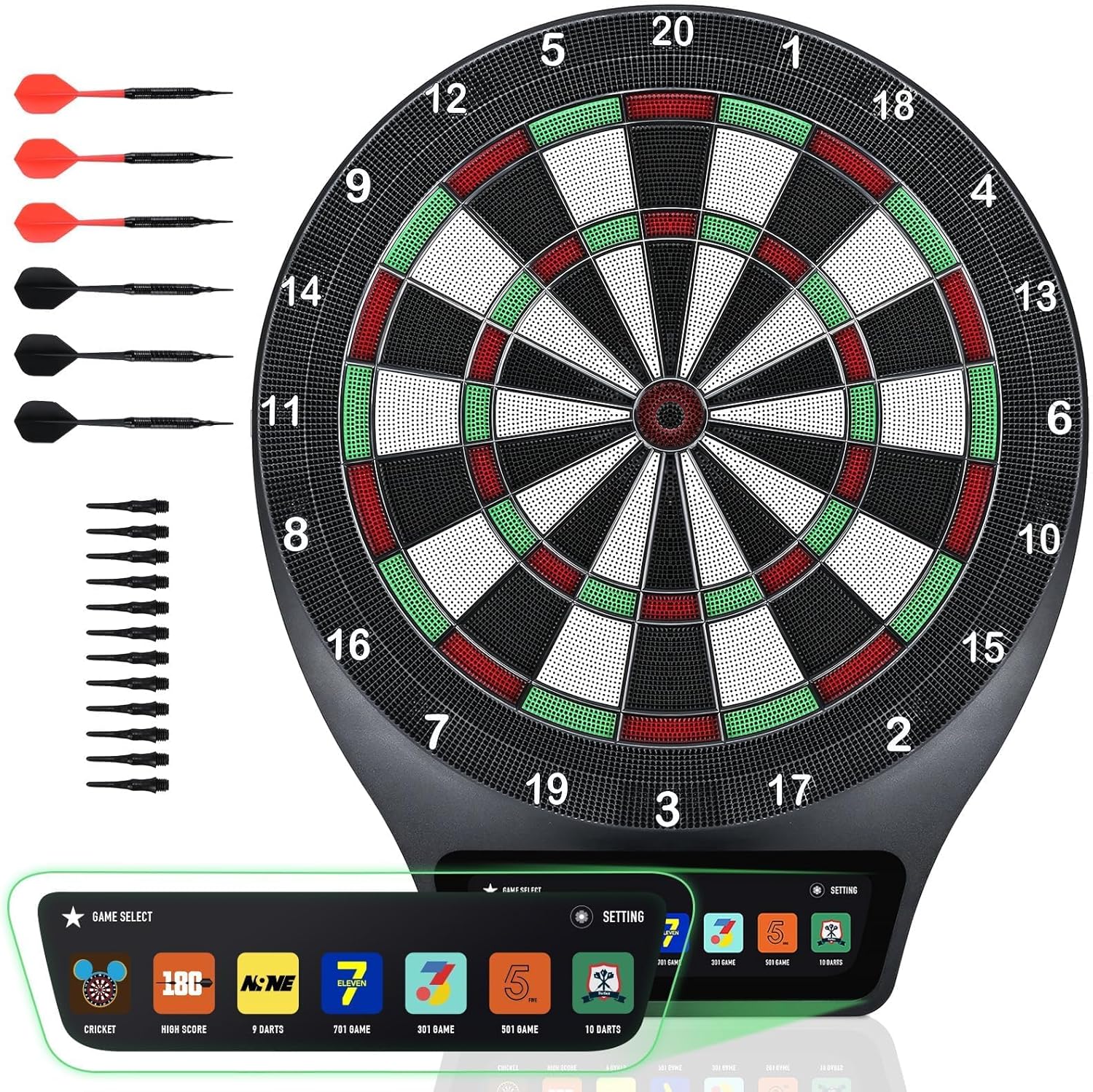 Electronic Dart Board LCD Soft Tip Professional Dartboard 6 Darts 7 Games-5 Variants Digital Electric Dartboard with Colorful Led Reduced Bounce-Outs Durability Playability Kids Adults Gift