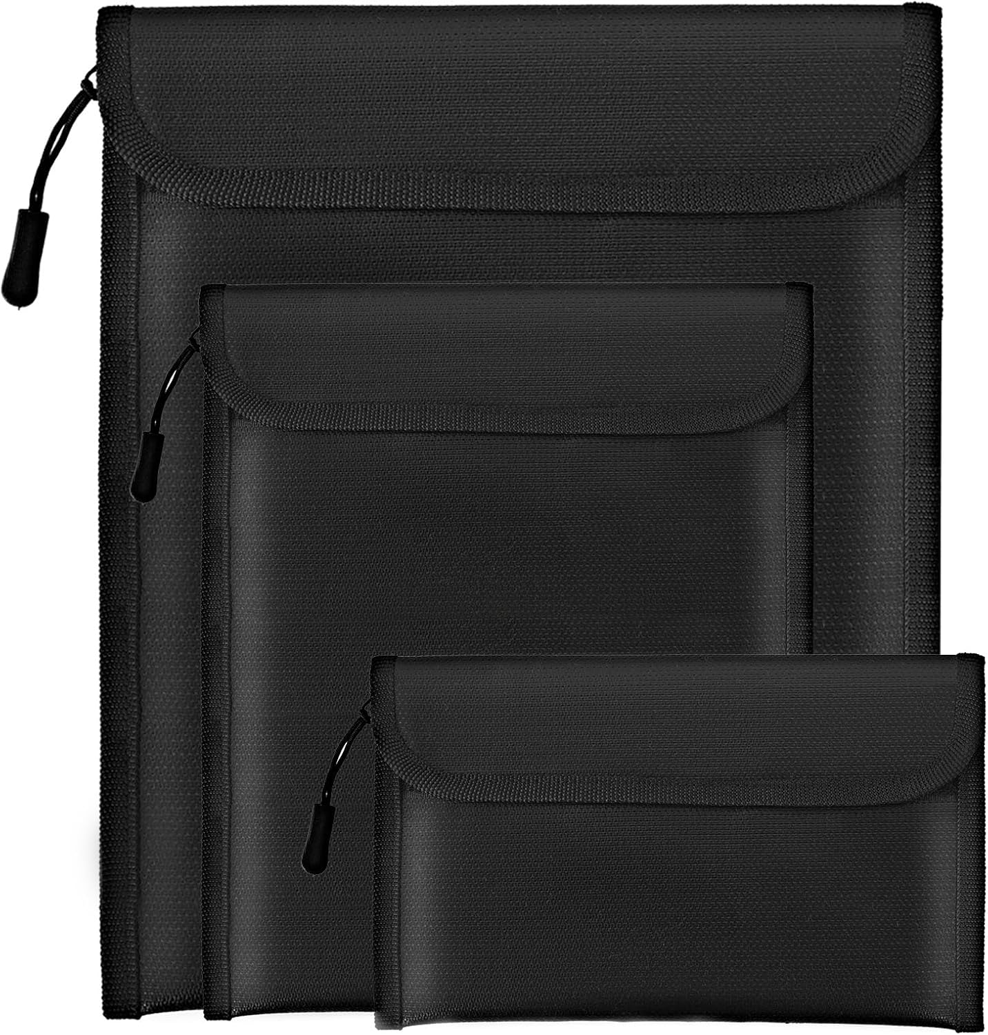 Fireproof Waterproof Document Bag 3-Pack Black 2000℉ Money Bag for Cash Passports ID Cards Social Security Card Protector Waterproof Zipper Pouch Fire Proof Bank Bag Document Holder