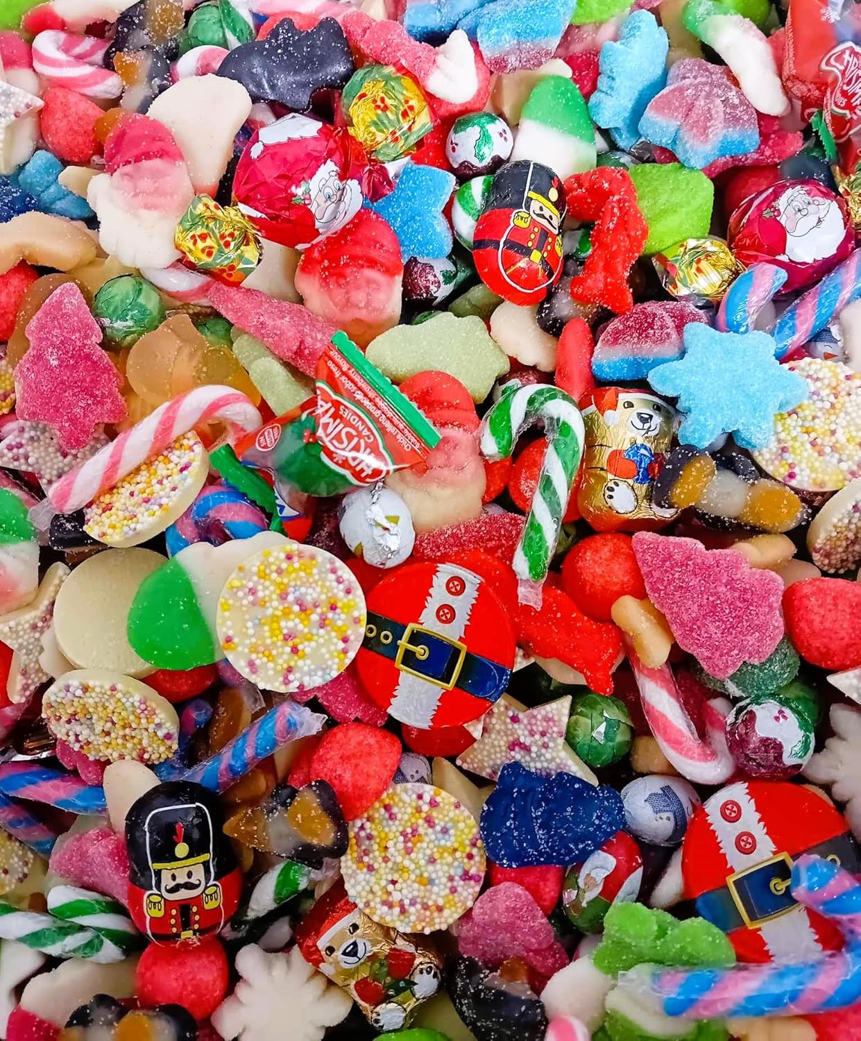 Large Festive Treats Pouch of Christmas Jelly Sweets, Chocolate Pick N Mix and Mini Candy Canes - Christmas Sweets Pick & Mix full of Retro Xmas Pick N Mix Jelly Candy, Chocolate Sweets & Candy Canes