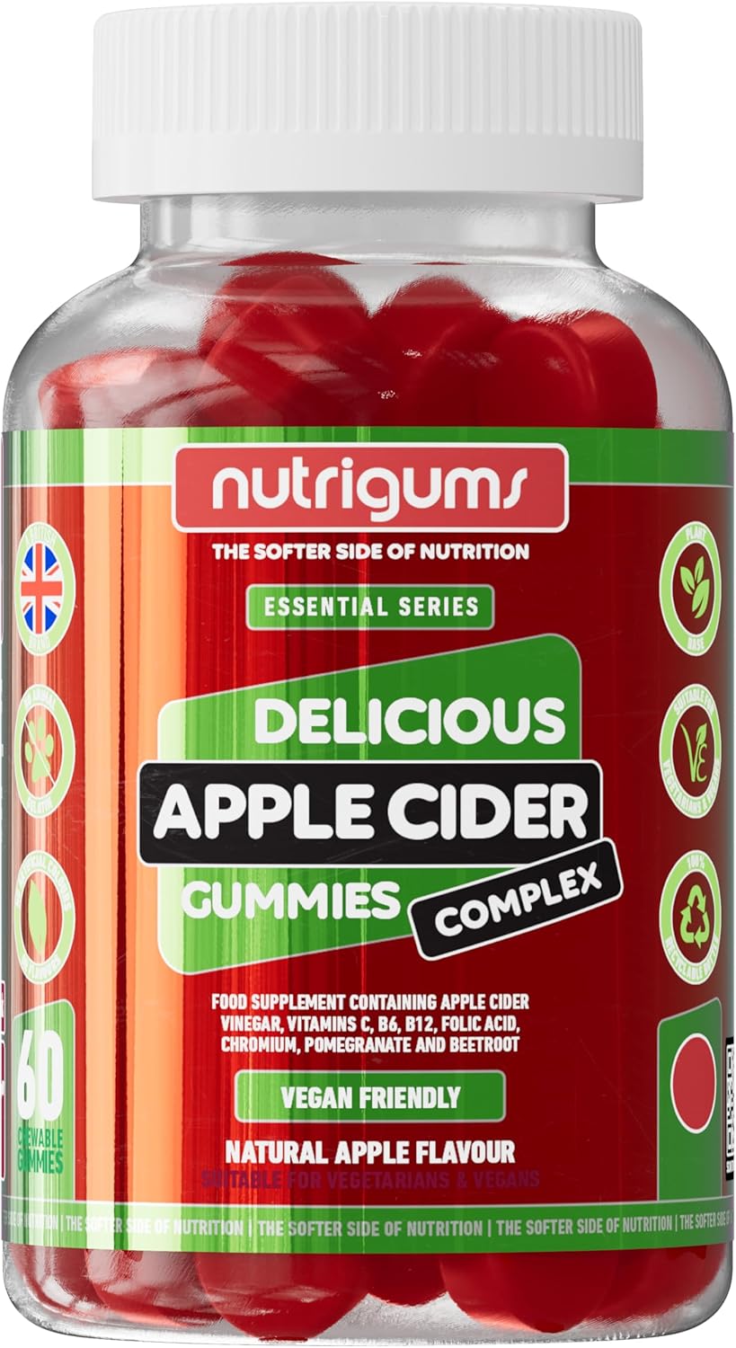 Apple Cider Vinegar Complex with Mother 1000mg Gummy | Vitamins C, B6, B12, Folic Acid and Chromium | Apple Flavour | 60 Vegan Gummies | Digestive Health, Energy and Metabolism Support by NUTRIGUMS®
