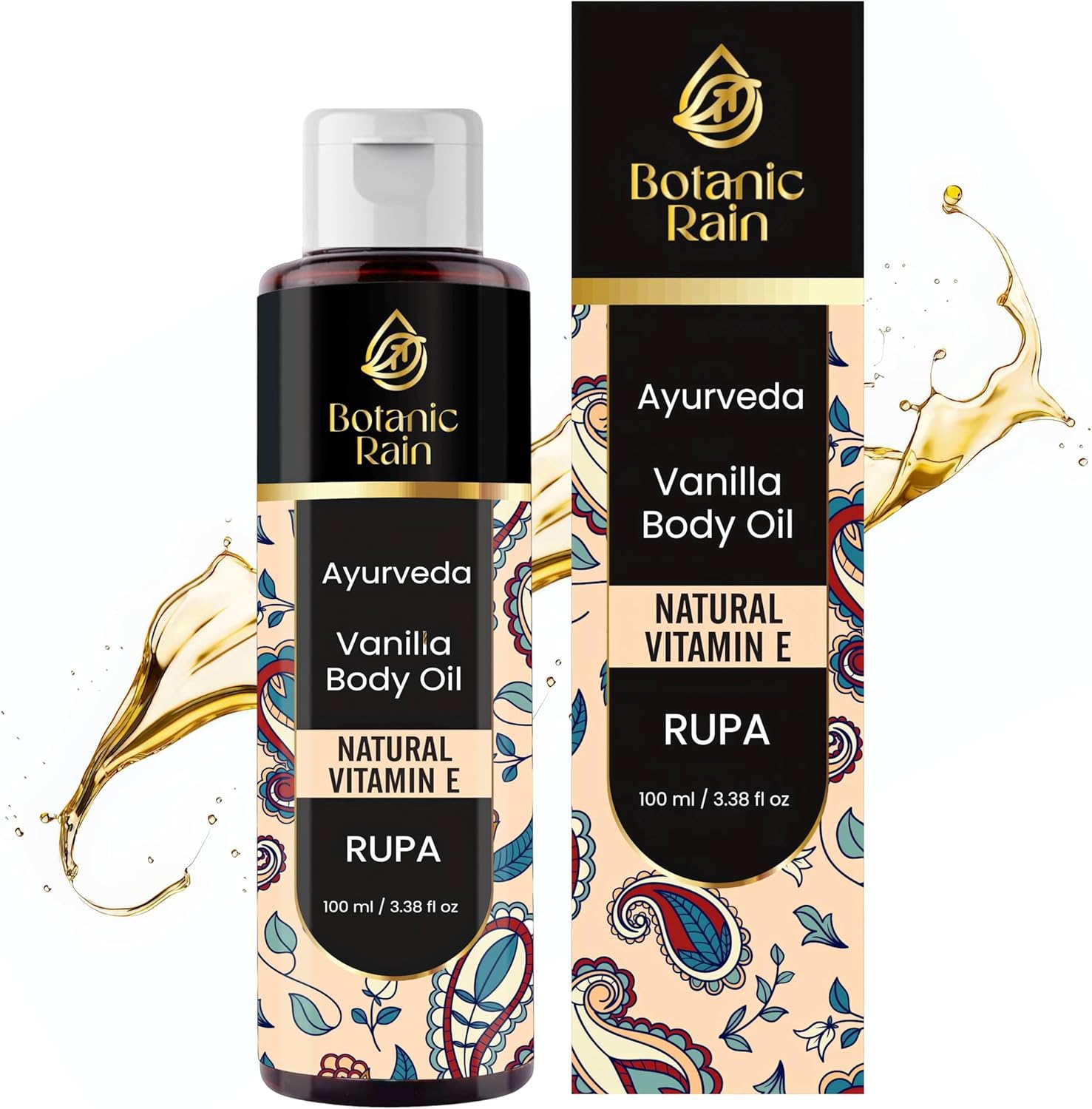 Botanic Rain Ayurveda Vanilla Body Oil, Moisturizing & Hydrating Organic Vitamin E Oil, Body Oil For Women After Shower, Ayurveda Products For Saggy Skin - 100 ml (1)