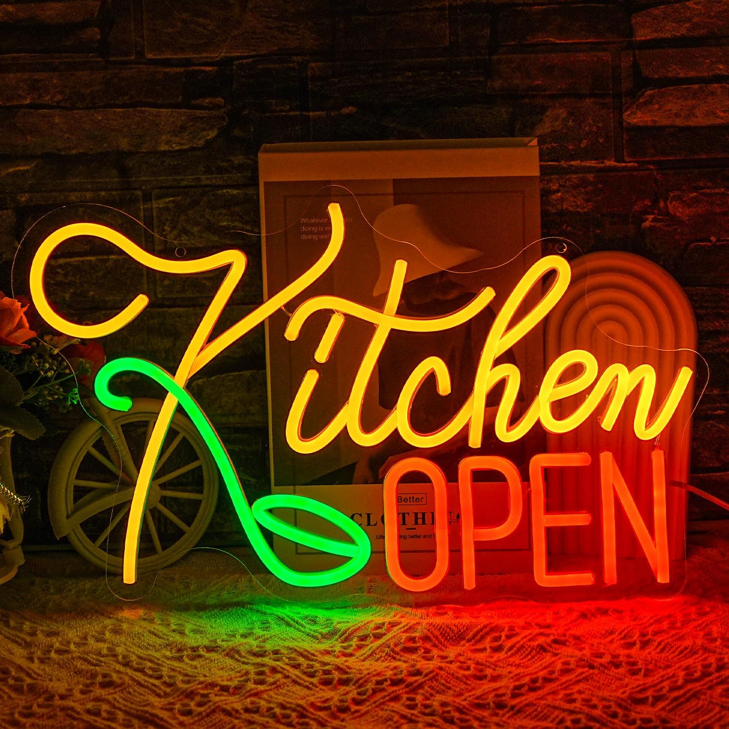 LMSIGNLY Kitchen Open Neon Sign for Wall Decor Open Light up Sign for Store Restaurant Neon Lights Food LED Neon Light for Restaurant Kitchen Store Snack Shop Party Business Decor(16.5''*10.2'')