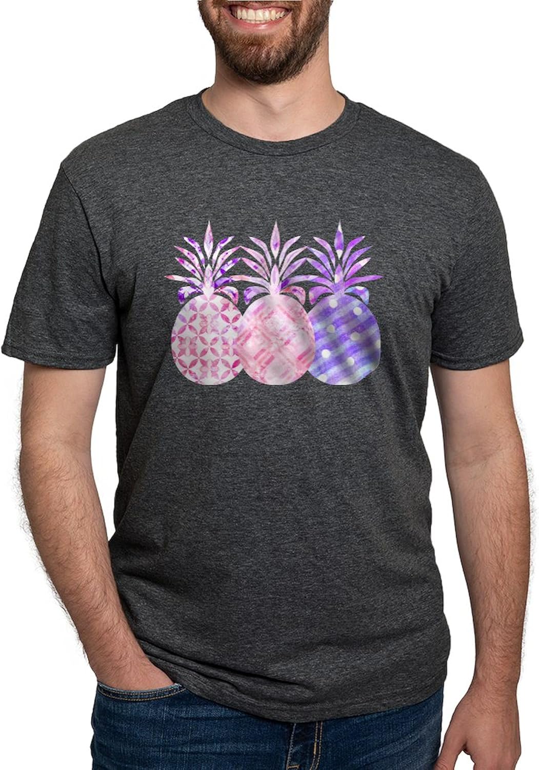 CafePress 3 Pineapples Cute Women Girls Colorful Fas T Shirt Men's Deluxe Tri-Blend Shirt