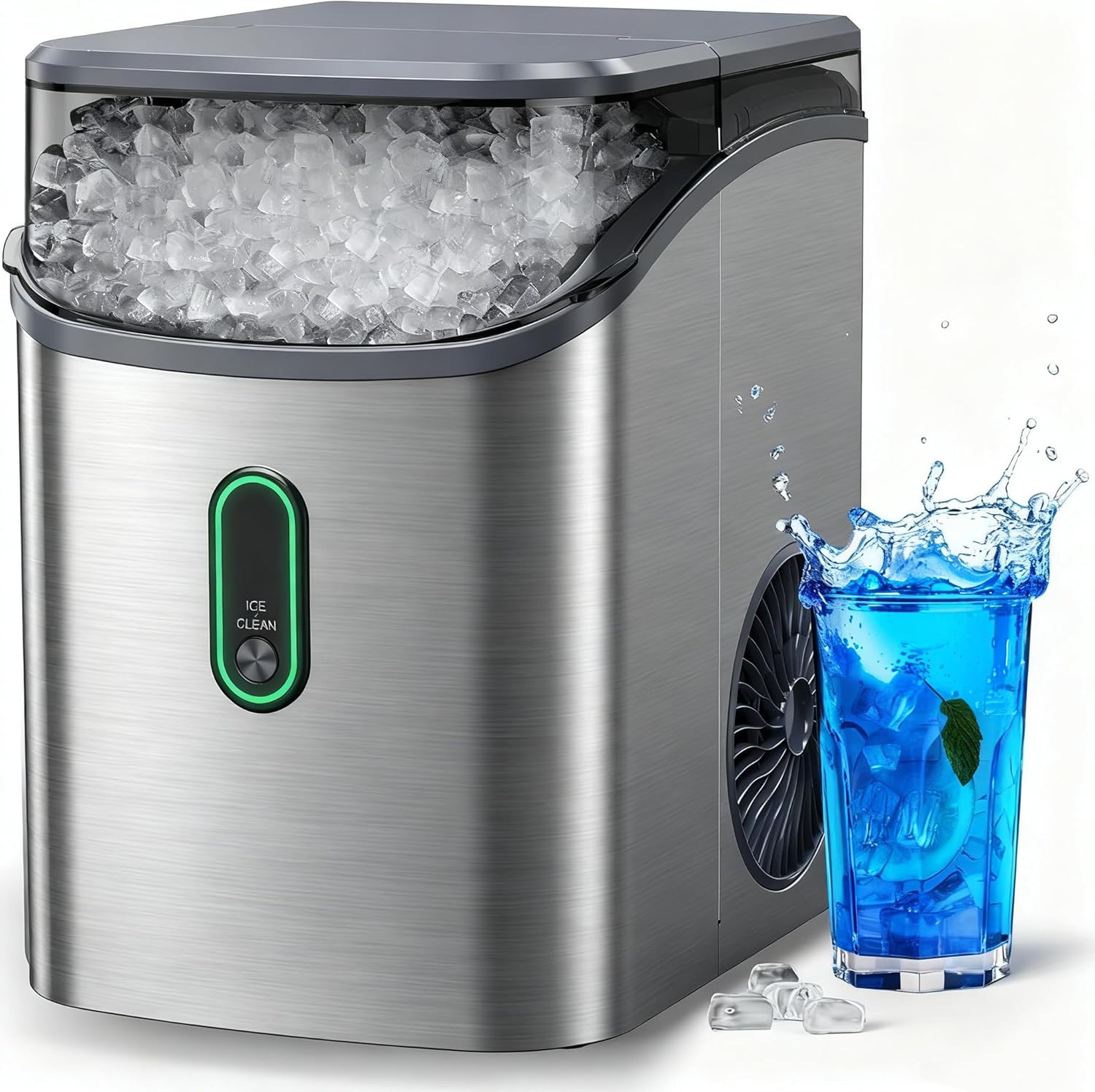 Silonn Nugget Ice Maker Countertop, Pebble Ice Maker with Soft Chewable Ice, One-Click Operation Ice Machine with Self-Cleaning, 33lbs/24H, Stainless Steel