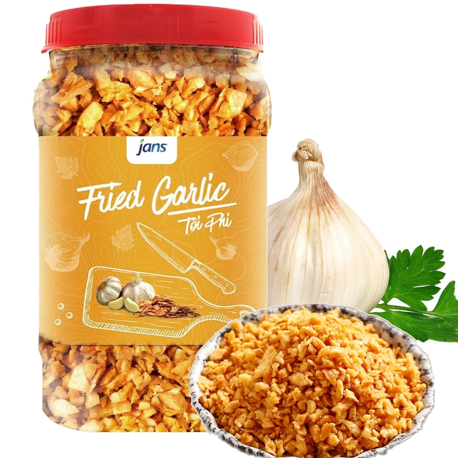 Jans Crispy Fried Garlic | Garnishing, Seasoning, Topping | Large 8 oz