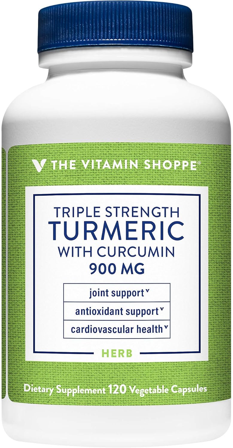 The Vitamin Shoppe Triple Strength Turmeric with Curcumin 900mg, Supports Joint Mobility, Provides Antioxidant Benefits & Includes 5mg Bioperine for Nutrient Absorption (120 Vegetarian Capsules)
