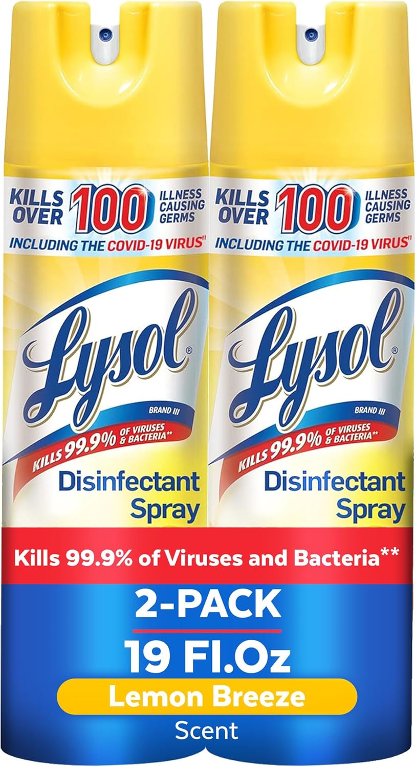 Lysol Disinfectant Spray, Sanitizing and Antibacterial Spray, For Disinfecting and Deodorizing, Lemon Breeze, 19 Fl Oz (Pack of 2), Packaging May Vary
