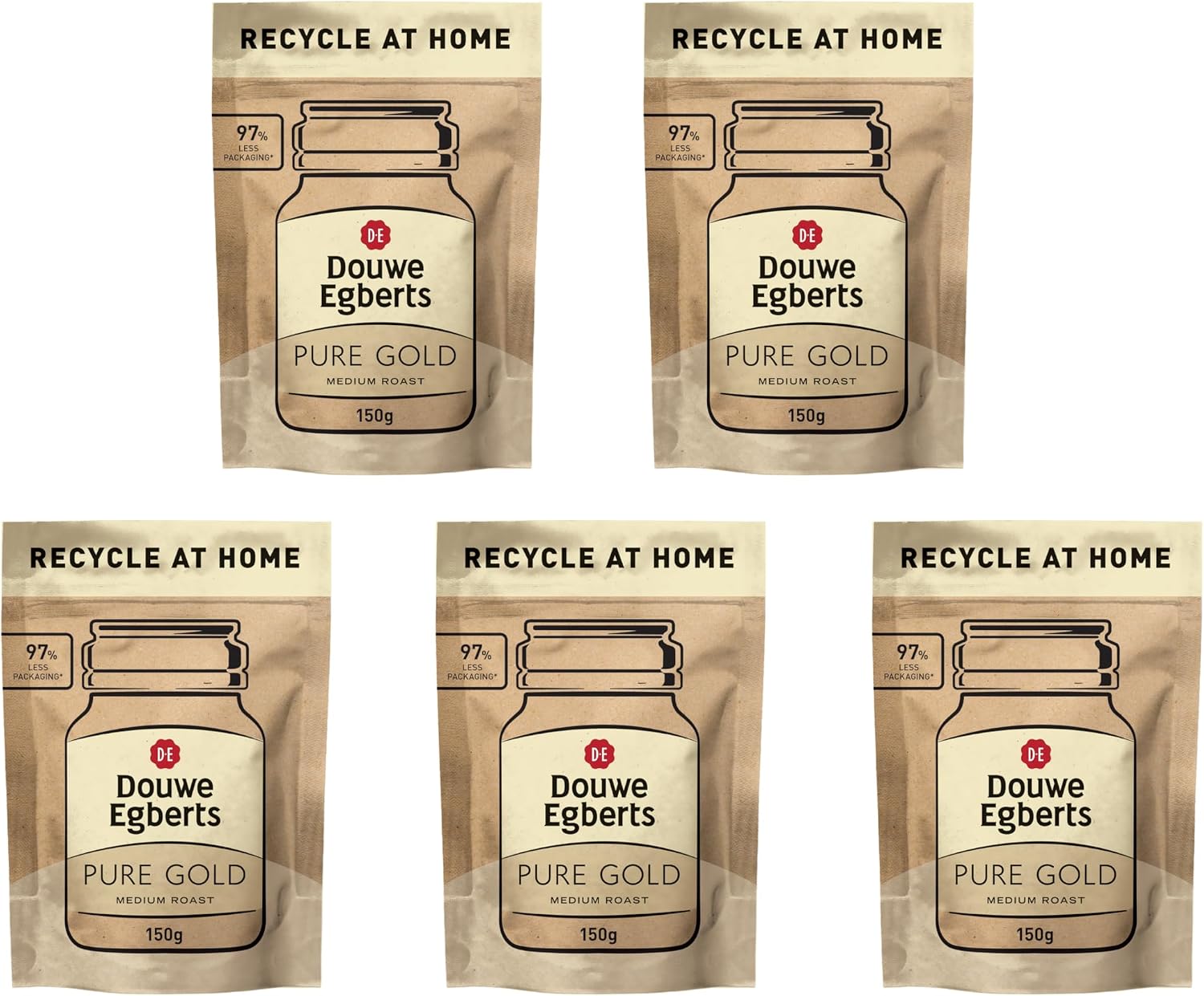 Douwe Egberts Pure Gold Instant Coffee Refill 150G (Pack of 5, Total 750G)