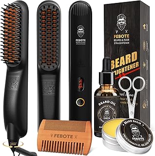 Beard Straightener Kit w/Beard Straightener, Beard Balm, Beard Growth Oil, Beard Styling Comb & Scissors, Upgraded 5-in-1 Beard Straightening, Unique Stocking Stuffer Gifts for Friend, Father & Him