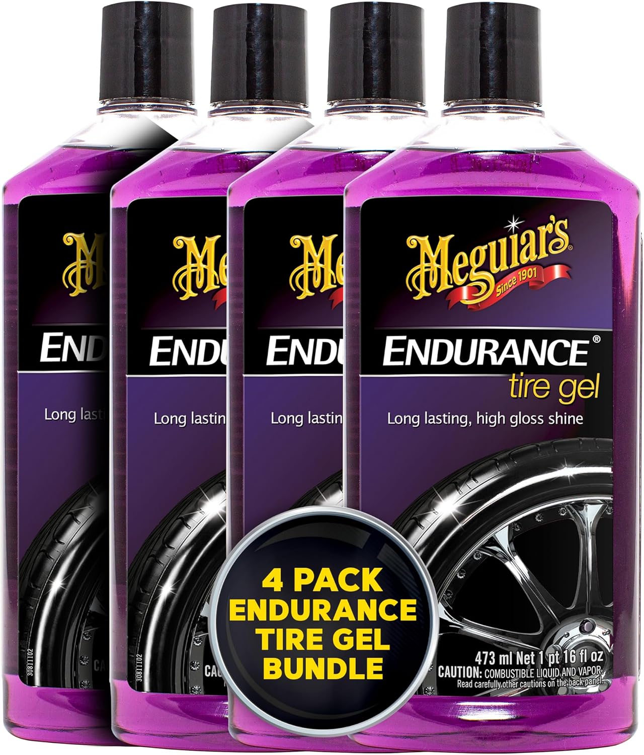 Meguiar's Endurance Tire Gel | Glossy Shine | 16 Oz Bottle | Pack of 4