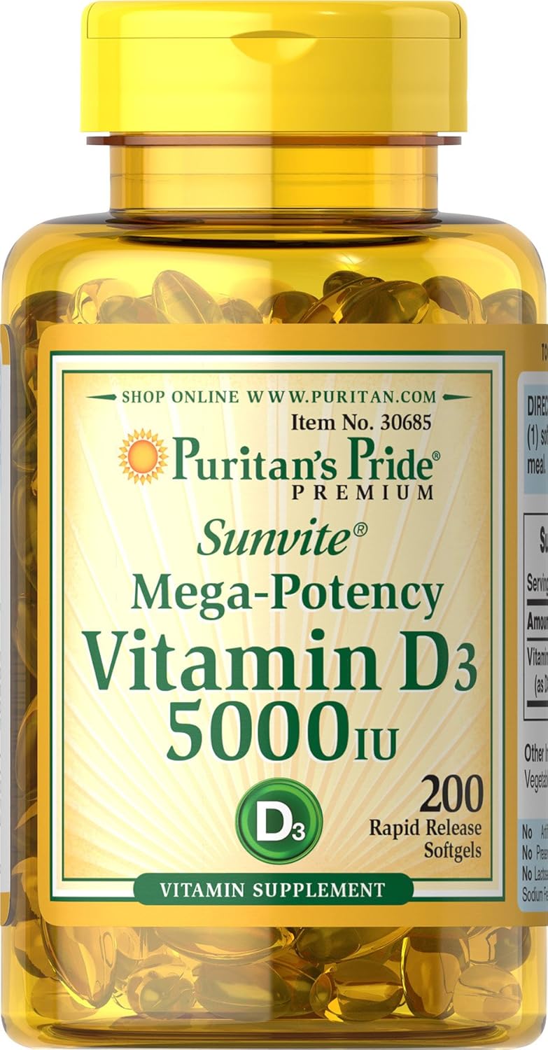 Puritan's Pride Vitamin D3 5000 IU Soft Gels, 0.3 Ounce