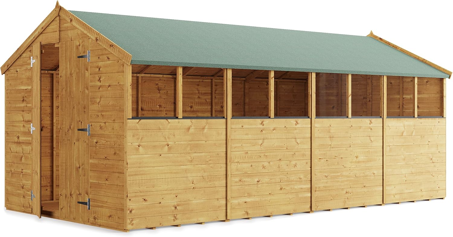 BillyOh Keeper Overlap Garden Shed with Floor | Wooden Garden Storage Shed with Apex Roof & Felt Included | Windowed or Windowless- Multiple Sizes (16x8 Windowed)