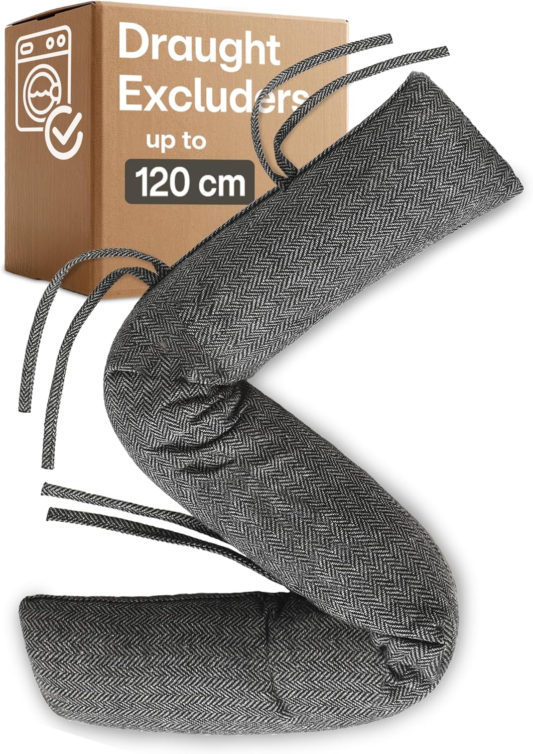 Praknu Draught Excluder for Windows - Draft Excluder Cushion 120cm/47in - Extra Long and Heavy - Removable & Washable - Simple Installation - No Glue or Drilling - Grey