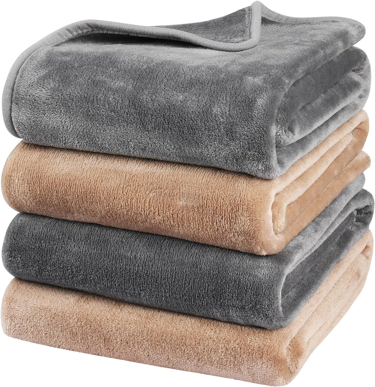 Onarway Dog Blanket Washable for Puppy: 4 Packs Dog Blankets 40”x28” | Fluffy Soft Small Throw for Cat Puppy Kitten Dogs - Fleece Pet Blankets for Bed Sofa Car and Indoor - Grey and Khaki