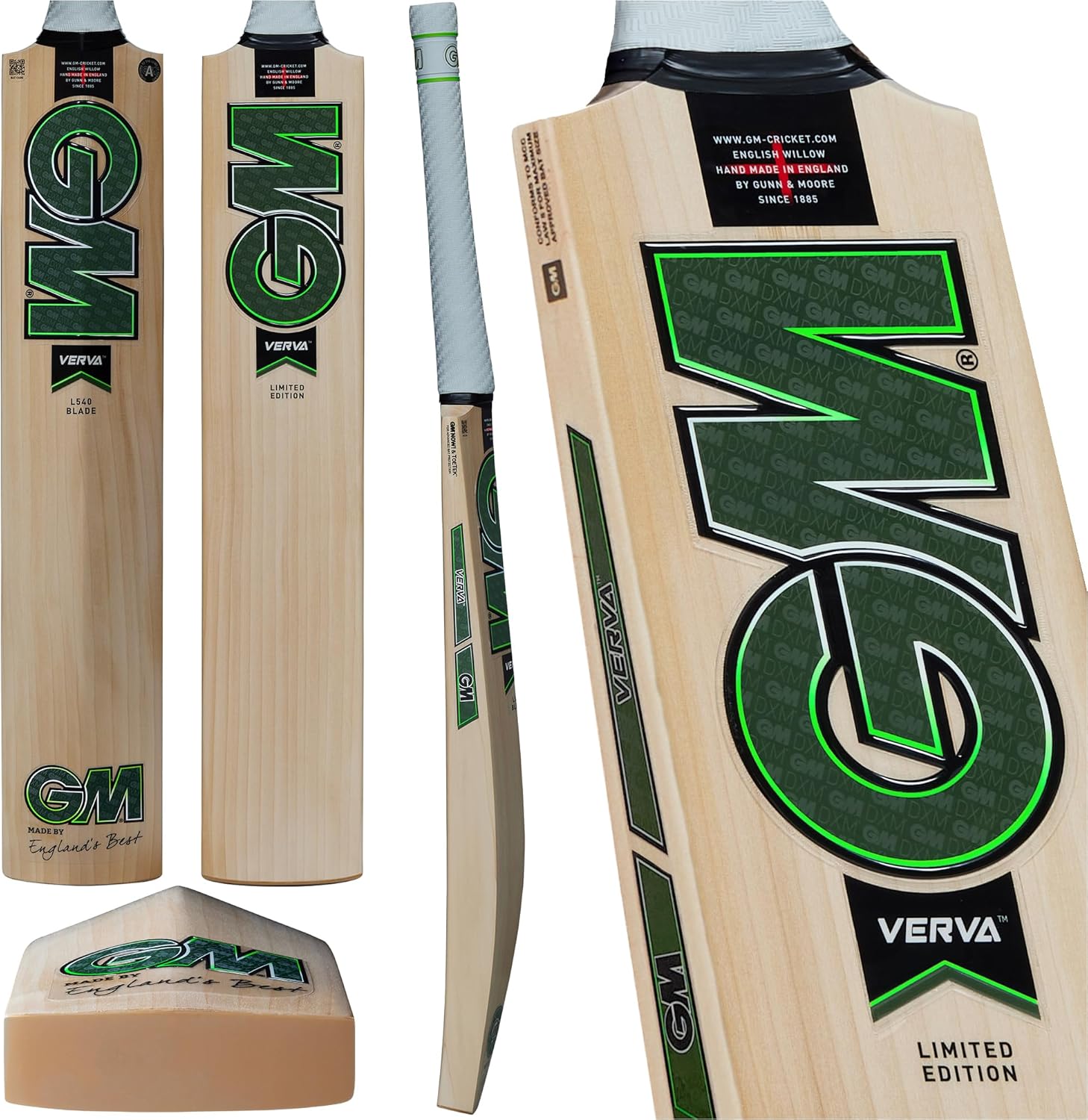 Gunn & Moore GM Cricket Bat | Verva | Seasoned English Willow | DXM, ToeTek and NOW! | Sizes 4 to Full Size