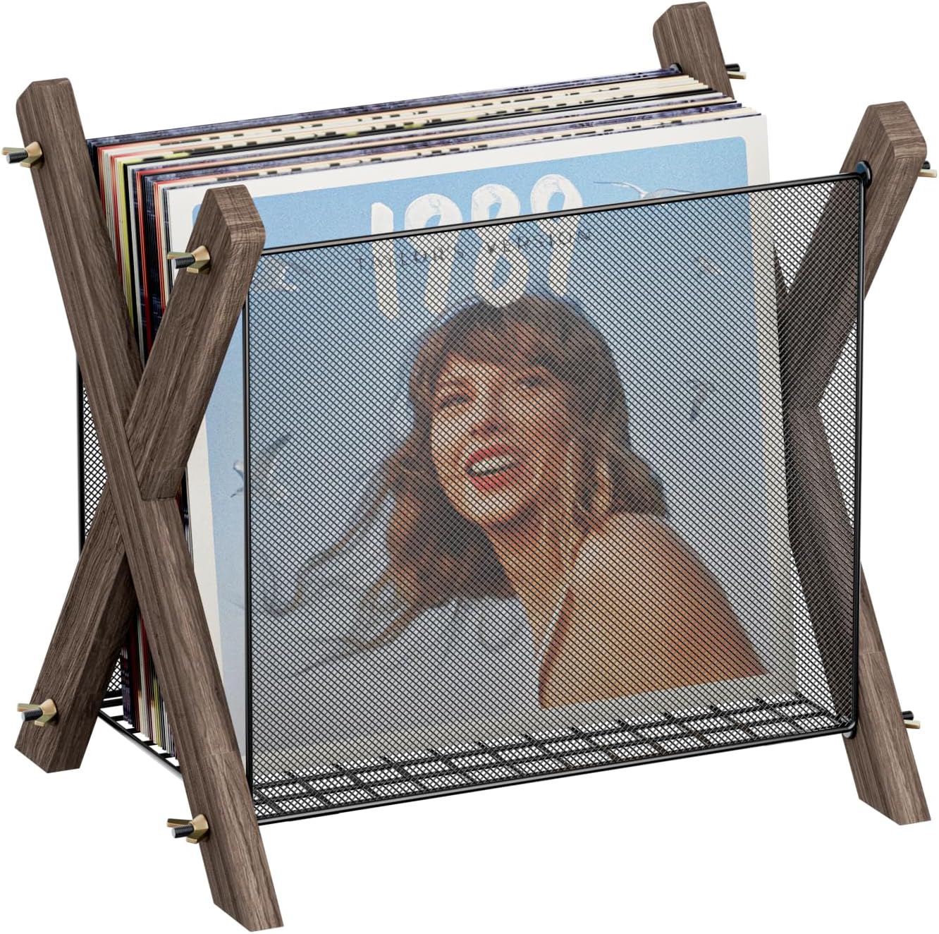 Vinyl Record Storage, Vintage Record Holder Fits 7” -12” Albums, Rustic Record Stand Holds up to 40+ Records, Wooden Crate for Vinyl Display, Magazine, Books