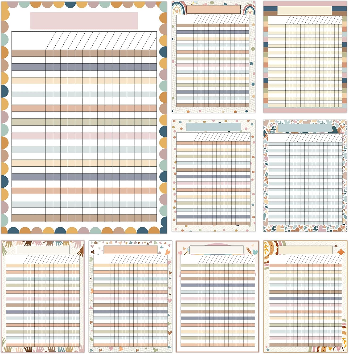 9 PCS Boho Rainbow Classroom Charts Boho Classroom Incentive Chart Homework Data Charts Rainbow Reward Chores Chart for Kids Behavior Learning School Attendance Homework Progress Tracking Pads